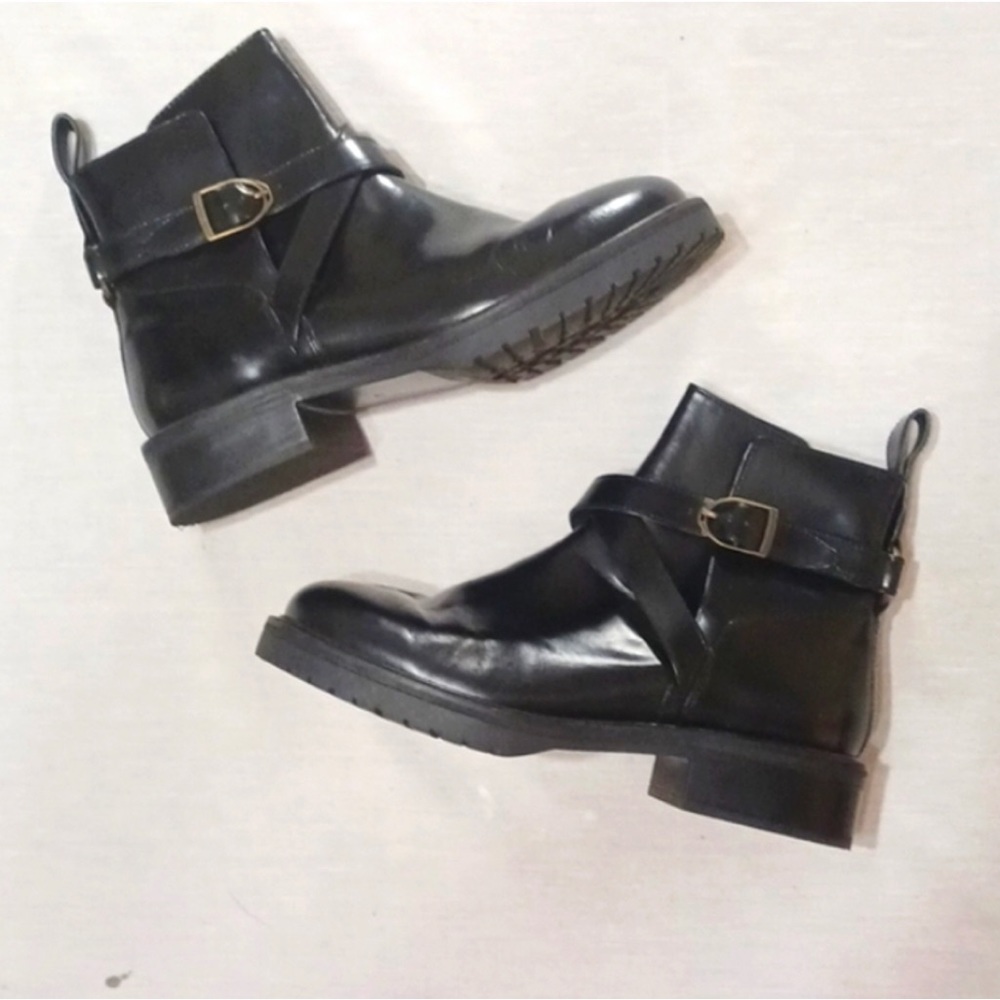 Joules Patent Leather Ankle Moto Boots